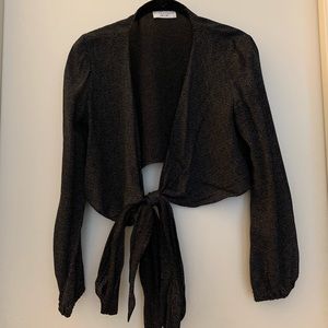 Black Long Sleeve Front Tie Top